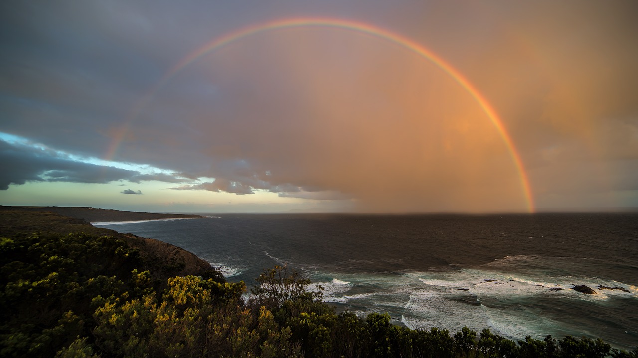 sunset and rainbow at Rainbow Coast